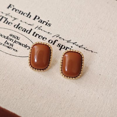 Geometrisch Patroon Retro Koffiekleur Vierkante Oorknopjes voor Vrouwen Bruidssieraden Boucles d'oreilles Valentijnsdag Cadeau brown