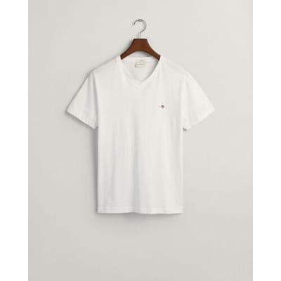 Gant T-Shirt Fine Shield Embroidery Uni V-Neck Wit / male