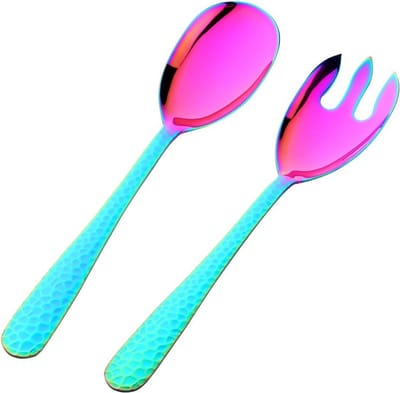 Grote Saladelepel en Vork Set Roestvrij Staal Rainbow Serveergereedschap 30 cm