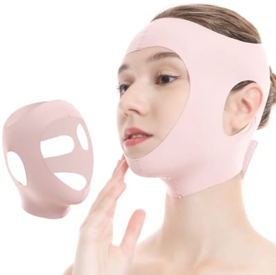 Oneay V-Line Kinband Verstelbaar - Herbruikbaar Gezichtsmasker voor Kaaklijn & Dubbele Kin - Liftende Afslankband - Roze
