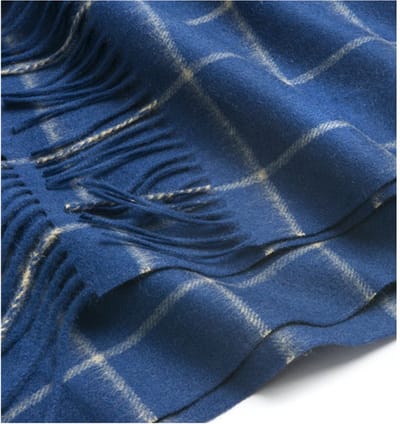 Hommard fijn geweven Lambswool scarf, lamswol, Sjaal, heren, dames, unisex Check Royal Blue Camel, Ruit Blauw Camel
