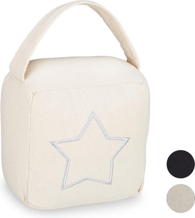 deurstopper zak ster - met handvat - 18,5 x 14 x 10 cm - stof - beige