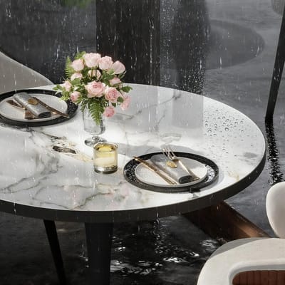 Luxe Marmeren Ronde Eettafel 77 cm – Modern Sintersteen Design Keukentafel 2-3 Personen