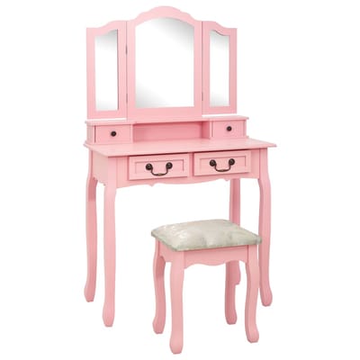 vidaXL - Kaptafelset - met - kruk - 80x69x141 - cm - paulowniahout - roze