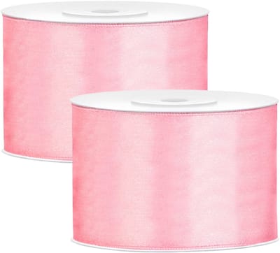 Partydeco Cadeaulint - 2x - lichtroze - 5 cm x 25 meter - satijn - sierlint - inpakken - decoratie