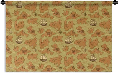 Wandkleed - Wanddoek - Schatkaart - Piraten - Patroon - Kinderen - 180x120 cm - Wandtapijt