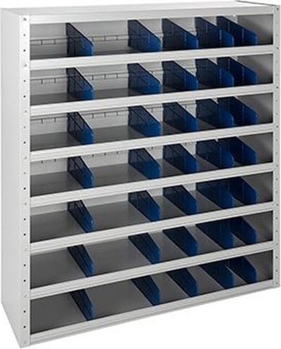 Vakkenkast met 8 legdragers 100cm breed 30cm diep 108cm hoog en 36-vakken