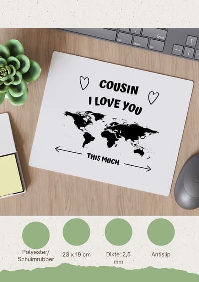 Akyol - cousin i love you this much Muismat - Neef - geweldige neef - liefste neef - verjaardag - cadeau - kado - bedankje - geschenk - 23 bij 19 cm