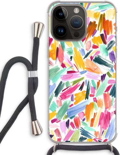 Case Company® - Hoesje met koord geschikt voor iPhone 14 Pro Max hoesje met Koord - Watercolor Brushstrokes - Telefoonhoesje met Zwart Koord - Bescherming aan alle Kanten en Over de Schermrand
