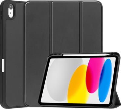 Hoes - Geschikt voor Apple iPad A16/A18 (2022/2025/2026) - 10.9 & 11 inch (10e, 11e & 12e generatie) - Dun & Stevig - Trifold Bookcase - Hard Cover Case - Met Uitsparing Geschikt voor Apple Pencil - Hardcover Book - Tablet Hoesje - Zwart
