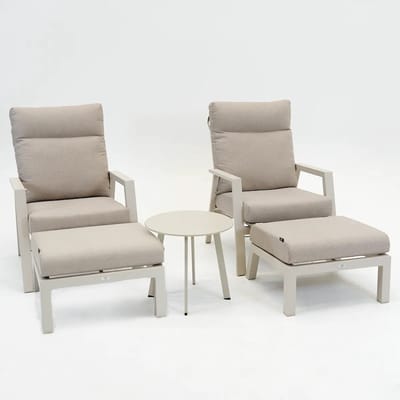 Loungeset Ohio Crème met 2 down town voetenbankjes en tafeltje