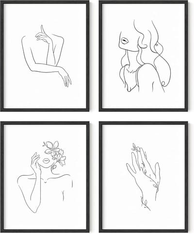 Lijnkunstprints Set - Esthetische Posters - Wanddecoratie Woonkamer - Abstract Patroon - 8x10 Inch - Zwart Wit