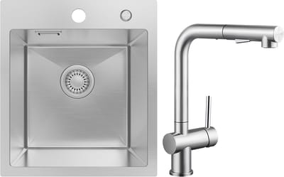 SOFETIY MAX Spoelbak voor keuken 40x45 cm - Spoelbak Keuken Met Keukenkraan met Uittrekbare Uitloop - Spoelbakken Keuken Geborsteld RVS - Wasbak Keuken - Voor Kasten van 40 cm