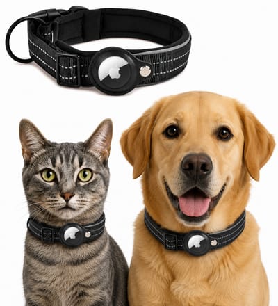 Dierboetiek - Stevige Hondenhalsband En Kattenhalsband Inclusief Apple Tag Tracker – Zwart – Verstelbaar - Maat S - Iphone/Apple