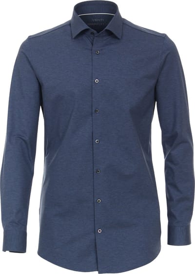 VENTI body fit overhemd - jersey - blauw - Strijkvriendelijk - Boordmaat: 38