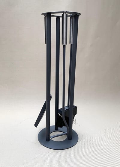 Haardset 3-delig antraciet grijs met RVS handgrepen – H50 cm – Ø18 cm