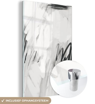 MuchoWow® Glasschilderij 40x60 cm - Schilderij acrylglas - Kunst - Zwart - Wit - Grijs - Foto op glas - Schilderijen