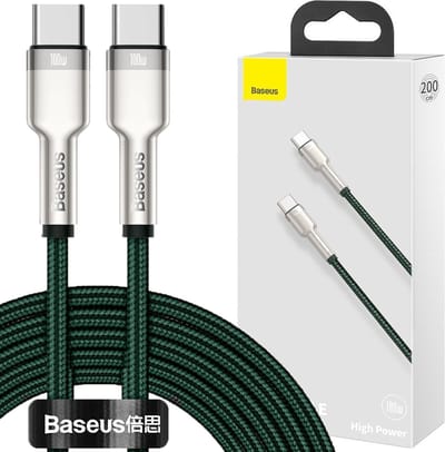 Baseus - Cafule - Metalen Datakabel USB Type C - USB Type C - 100 - W - (20 - V / 5 - A) - Stroomvoorziening - 2 - m - groen - (CATJK-D06)