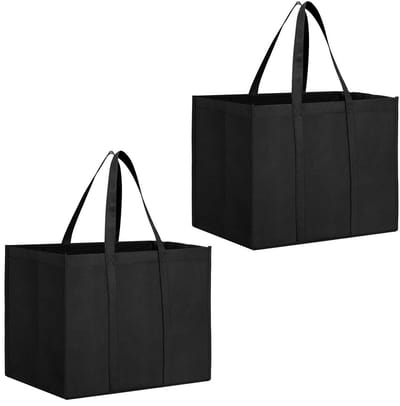 2 Stuks - Boodschappentassen - Draagtassen - 41x26x33cm - Non-woven tassen - Opvouwbaar & Zelfstaand - Opbergtas - Waterdicht - Draagbare draagtas - Boodschappentas met grote capaciteit - Zwart