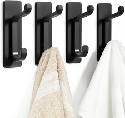 Handdoekhouder zonder boren: 6 kg extra sterke zelfklevende haken, zelfklevende wandhaken, hoedenhaken voor de badkamer, handdoekhaken en kapstokhaken, set van 4, zwart