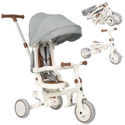 5-in-1 Evolutie Babydriewieler voor Kinderen van 1 tot 5 Jaar - Verstelbare Fiets met Rugleuning en Veiligheidsbeugel - Geschikt als Driewieler of Loopfiets