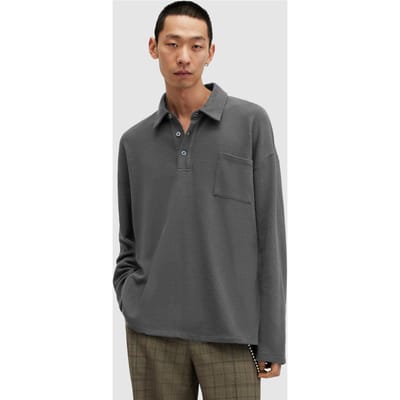AllSaints Eris Ls Polo Washed Black Maat: XXL | Longsleeves Outlet | Heren | Grijs