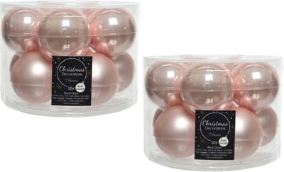 Decoris Kerstballen set - 20x - Lichtroze - glas - 6 cm - glans en mat - kerstversiering