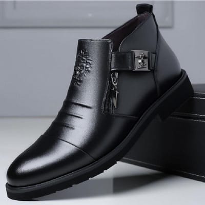 Nieuwe Britse Echte Leren Herenschoenen Britse Zakelijke Formele Leren Schoenen Heren High-top Plus Fluwelen Koeienhuid Herenlaarzen 43 black