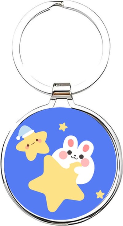 Akyol - konijnen Sleutelhanger - Konijn - dierenliefhebbers - bunny - pasen - konijntje - boerderijdier - knaagdier - paasdagen - dieren sleutelhanger - wit konijntje - cadeau voor een dierenliefhebber - sleutelhanger met sterren - ster - 4 x 7,5 CM