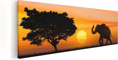 Artaza Canvas Schilderij Olifant Afrika - 60x20 cm - Wanddecoratie Dieren - Muurdecoratie Zonsondergang - Kamer Accessoires Woonkamer
