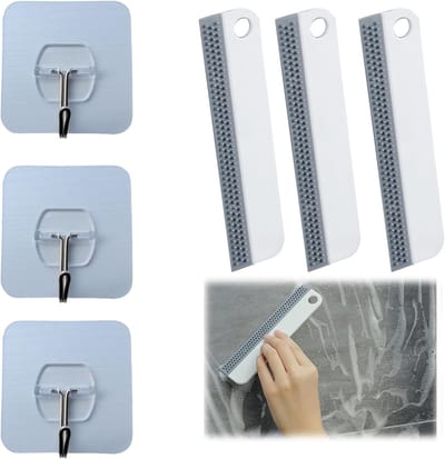 Set van 6 Raamwissers en Haken, Silicone Wisser voor Douche, Spiegels, Ramen en Keuken, Krasvrije Wisser voor Badkamer en Auto