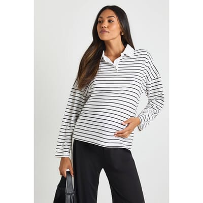 boohoo Dames Gestreepte zwangerschapstop met lange mouwen | Zwart | Maat: 36