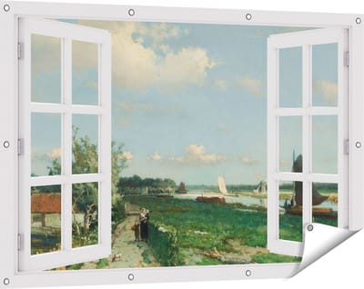 Gards Tuinposter Doorkijk De Trekvliet bij Rijswijk - Jan Hendrik Weissenbruch - 120x80 cm - Tuindoek - Tuindecoratie - Wanddecoratie buiten - Tuinschilderij