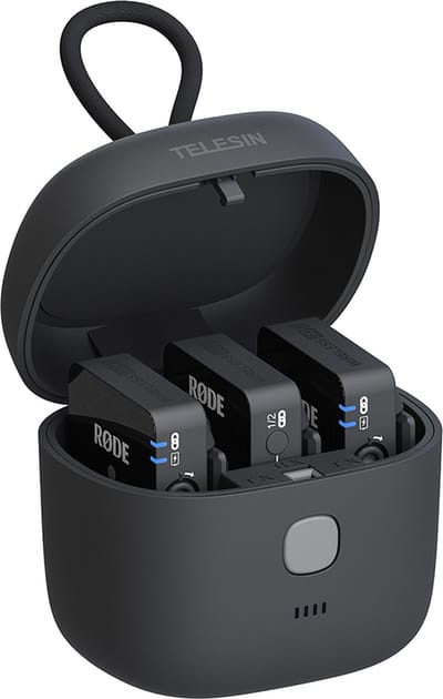 Telesin Allin oplaadbox voor RØDE Wireless GO & Wireless GO II - Met ingebouwde 4.000 mAh powerbank - Oplader RODE Wireless Go - Charging case Wireless Go - Donkergrijs