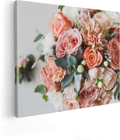 Artaza Canvas Schilderij Bloemen - 100x80 cm - Groot - Wanddecoratie Boeket - Muurdecoratie Rozen - Kamer Accessoires Woonkamer