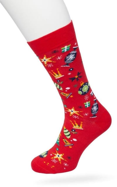 Bonnie Doon Heren Kerstsokken Rood maat 40/46 - Perfect Kerst Cadeau - Kerstcadeau - Kerst Sokken - Gift - Cadeau - Kerstmis - Kerstman - Kerstcadeau - Print - Platte Teennaad - Comfortabel - Christmas Spirit Socks - Tomato Red - BP212514.572