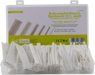 SnelShoppen - Warmtekrimphoezen 2:1, Wit, Assortiment met 80 Stuks in 6 Maten (30 x 1 mm, 10 x 2,5 mm, 20 x 4 mm, 10 x 6 mm, 6 x 10 mm, 4 x 4 x 4 mm),