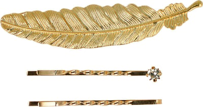 Haarsoires Haarspeld Duckklem & Schuifspeldjes 8cm – Veervorm en Steentje – Goud – Set van 3 - Haarklem - Haarclip - Haaraccessoires voor Dames & Kinderen - Sterke Haarclip voor Styling & Dagelijks Gebruik - Hair Clip - Decoratieve Haaraccessoire
