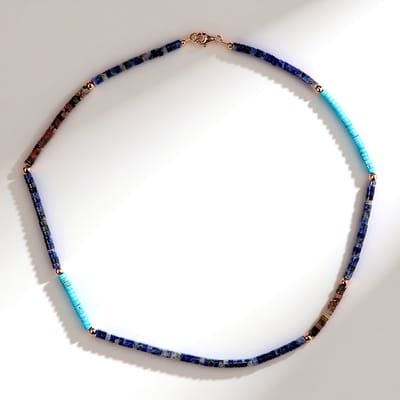 Cavill - 925 Sterling Zilver Halsketting - Rosé Verguld - Turkoois 12,54 ct & Sodaliet 41,55 ct - Elegante Blauwe Edelstenen 50 cm