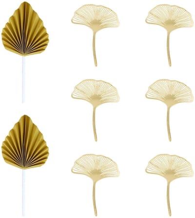 Dailygoods- Decoraties Gouden Ginkgobladeren - Decoratie Taarten - Decoratie Gebak - Palmbladeren - 6 Stuks - Acryl 10 x 12 cm - Taartdecoratie