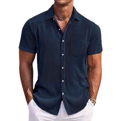 Zomer Heren Shirt Turn-down Kraag Enkelrijig Losse Plus Size Middellang Effen Kleur Borstzak Korte Mouwen Streetwear D M