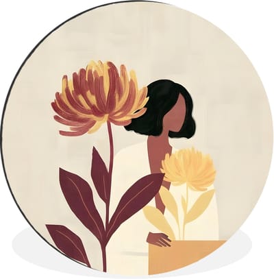 WallCircle - Wandcirkel - Muurcirkel - Vrouw - Minimalistisch - Bloem - Aluminium - Dibond - 30x30 cm - Binnen en Buiten