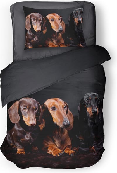 Eleganzzz Dekbedovertrek Teckels - zwart - Dekbedovertrek 140x200/220cm - Micropercal - Eenpersoons - Dekbedovertrekken - Honden Dekbedovertrek - Dieren Dekbedovertrek