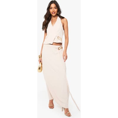 boohoo Dames Maxirok met gouden gesp en strikdetail | Stone | Maat: 6
