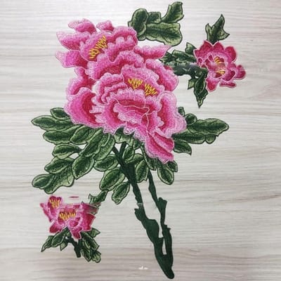 SnelShoppen - Grote Geborduurde Strijkpatch Pioenroos Patches voor Kleding, Jeans, Cheongsam, Bruidsjurk Accessoire, DIY Accessoires, 46x34 cm Polyest