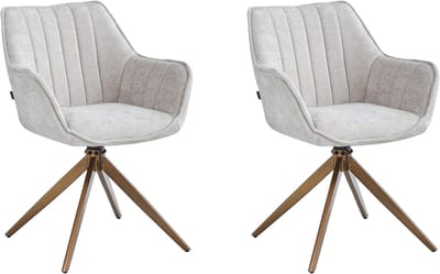 Colenis® - Yasmin Eetkamerstoelen - Set van 2 - Beige - Chenille Stof - 180° Draaistoelen - Geborsteld Goud Poten - Gestoffeerde zitting