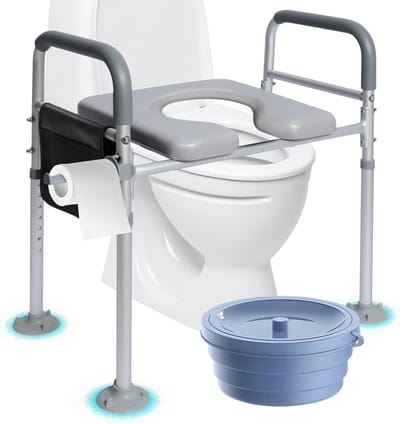 Verhoogde toiletbril met armsteunen, in hoogte verstelbaar en opvouwbaar voor senioren en mensen met beperkte mobiliteit