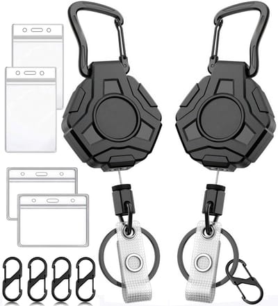 2 Stuks Heavy-Duty Uittrekbare Sleutelhanger met Pasjeshouders - Trekkoord Pashouder voor Dames/Heren - Broekclip Badgehouder 80cm Intrekbaar - Uitrolbare Karabijnhaak Sleutelkoord - Clip Sleutel Koord Uitrekbaar - ID Badges Keykoord/Kecord - Zwart