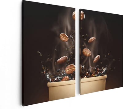 Artaza Canvas Schilderij Tweeluik Koffie Beker Met Koffiebonen Erin - 80x60 - Foto Op Canvas - Canvas Print