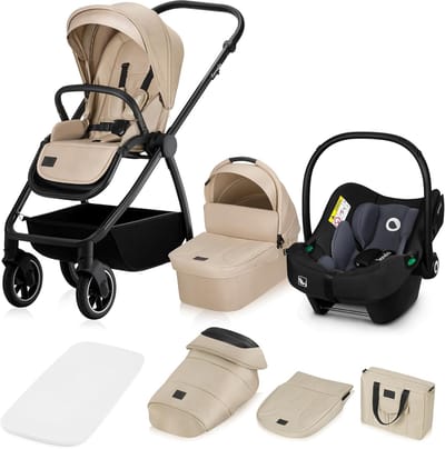 Kinderwagen 3-in-1 - Reiswieg Buggy - Veilig Onderweg - ADAC Gecertificeerd - Tot 22kg - Beige